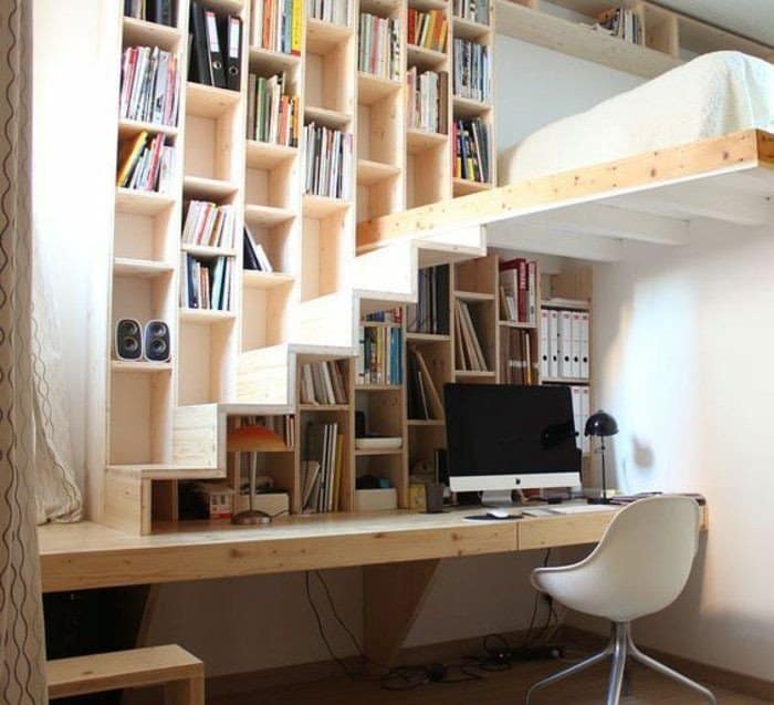 home office under stairs in small apartment 