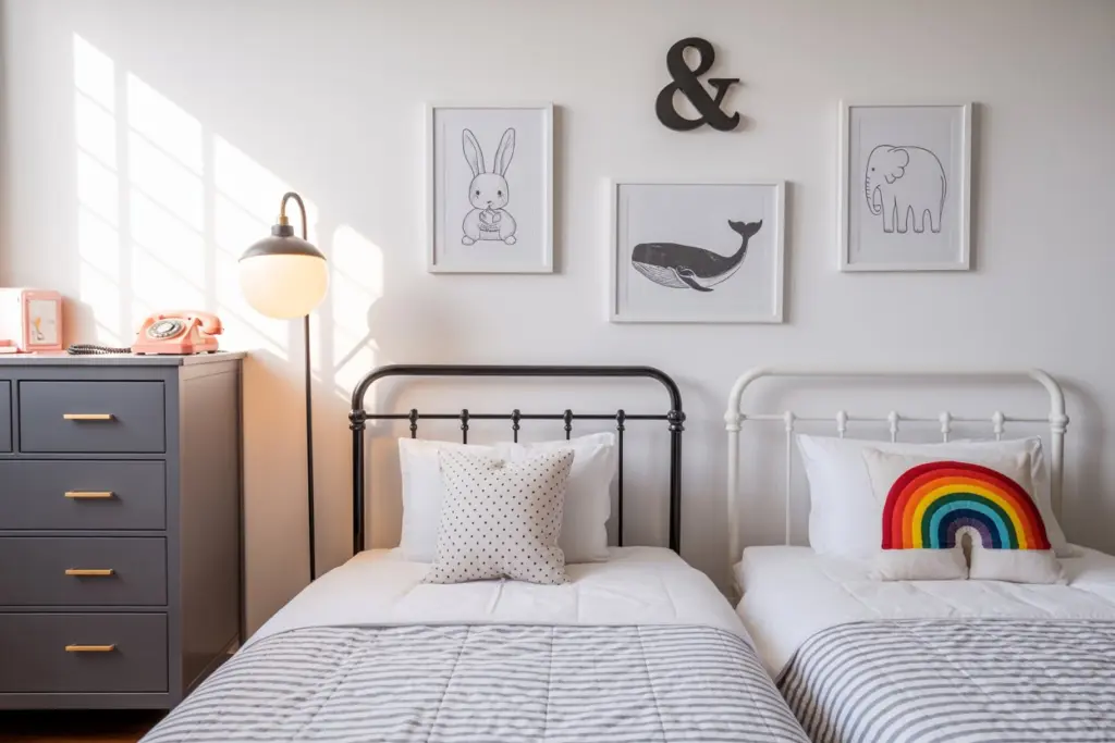 grey and white bedroom