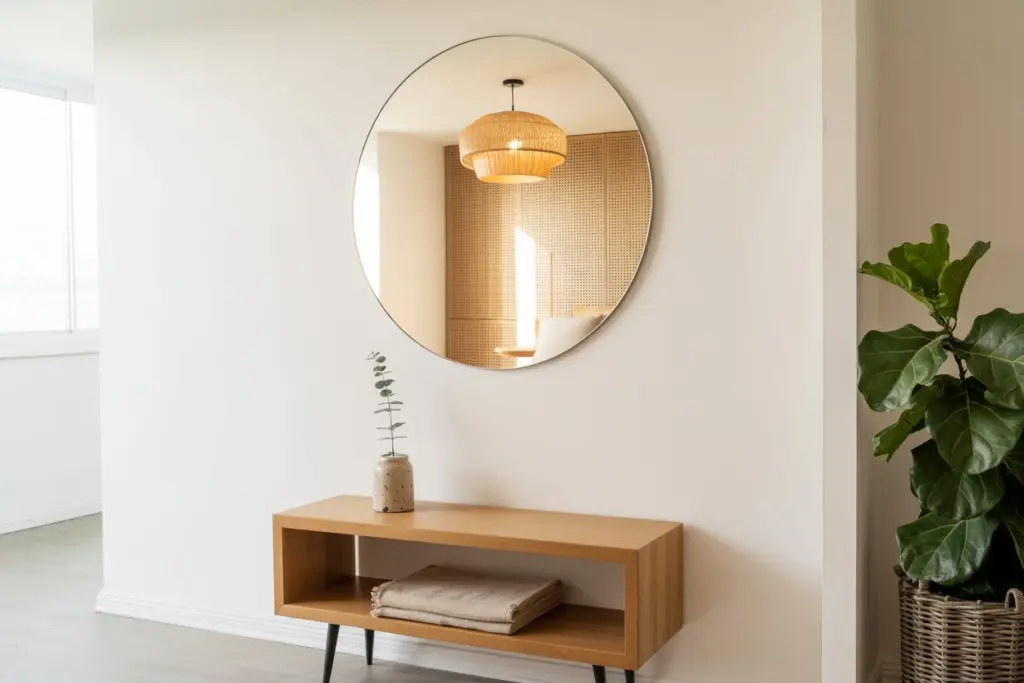 a large mirror in entrance 