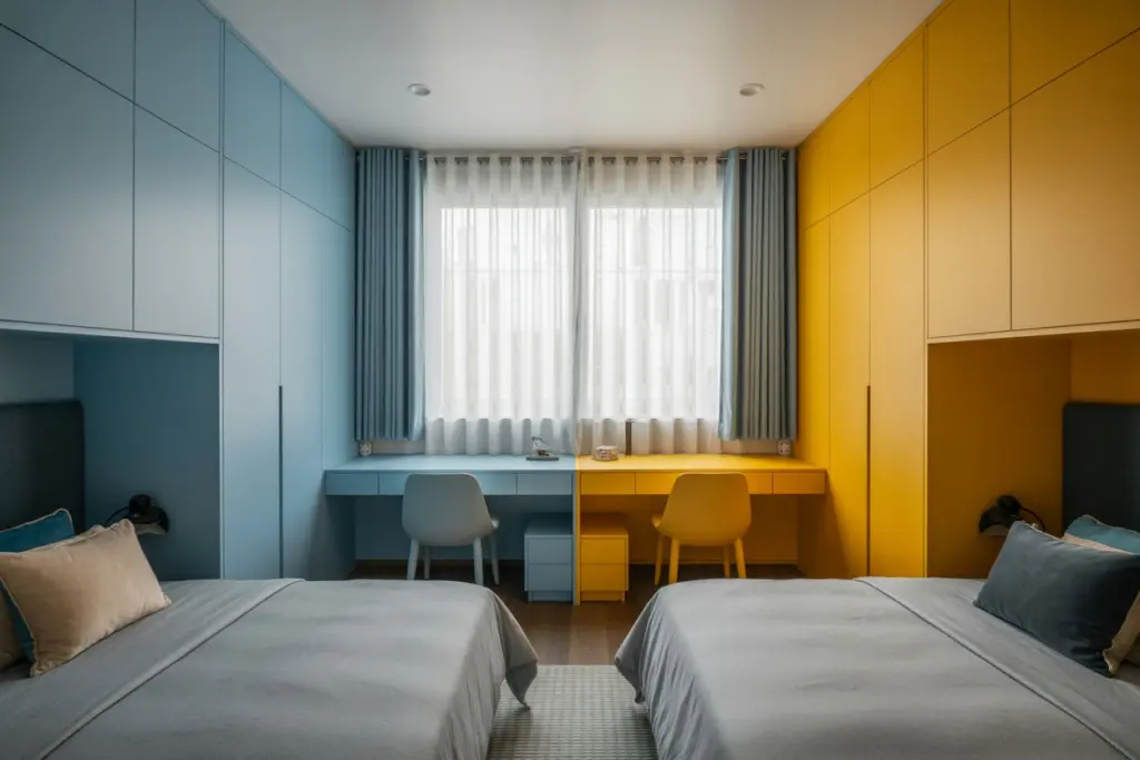 Two colors for sharing the kids room
