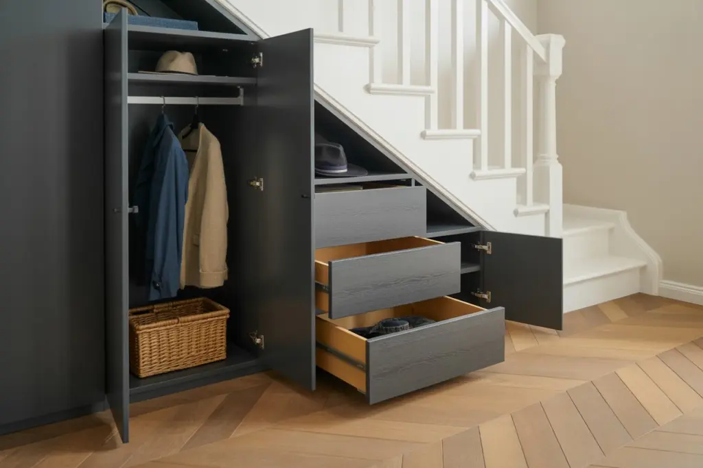 storage space undair stairs 