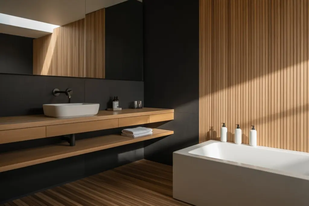 Bathroom design: 15 trendy 2025 colors to adopt 6 wood in bathroom design