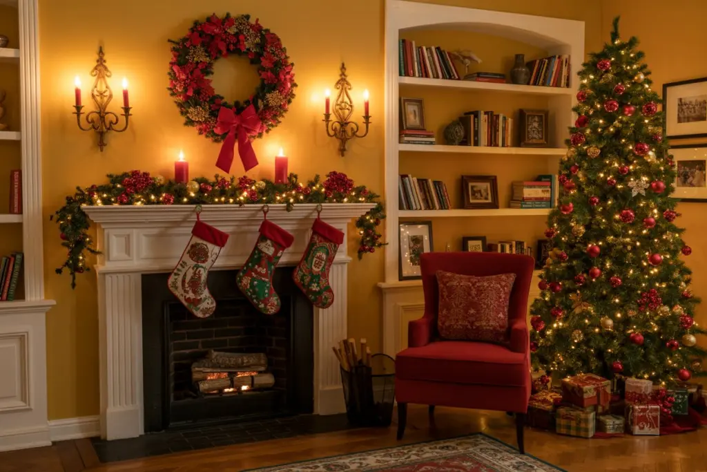 Fireplace Red Wall Christmas