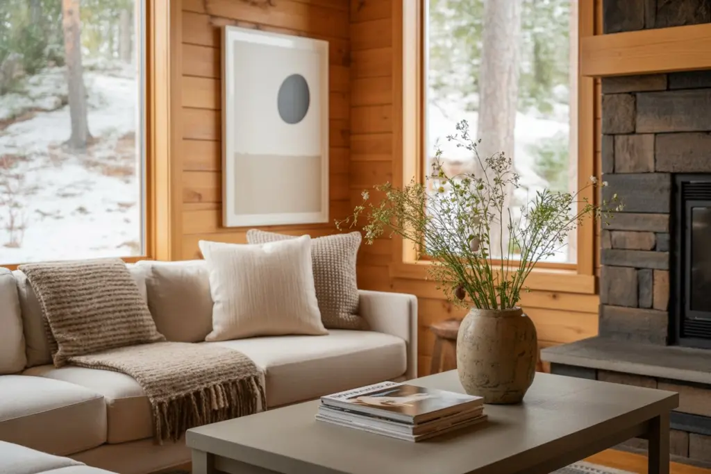 Wooden house interior and modern style decoration