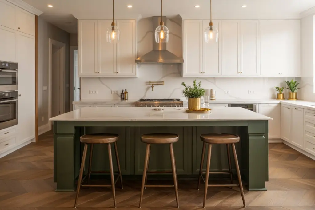 A central island to reorganize the space in open kitchen