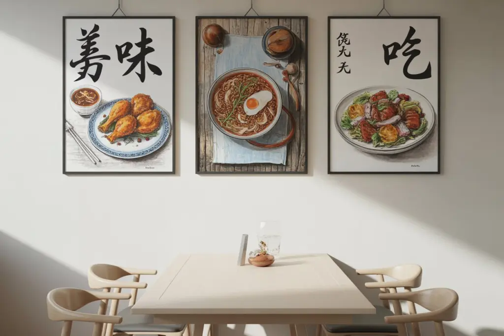 11 Ways to Decorate Your Dining Room When Your Budget is Tight 3 chinese posters in dining room