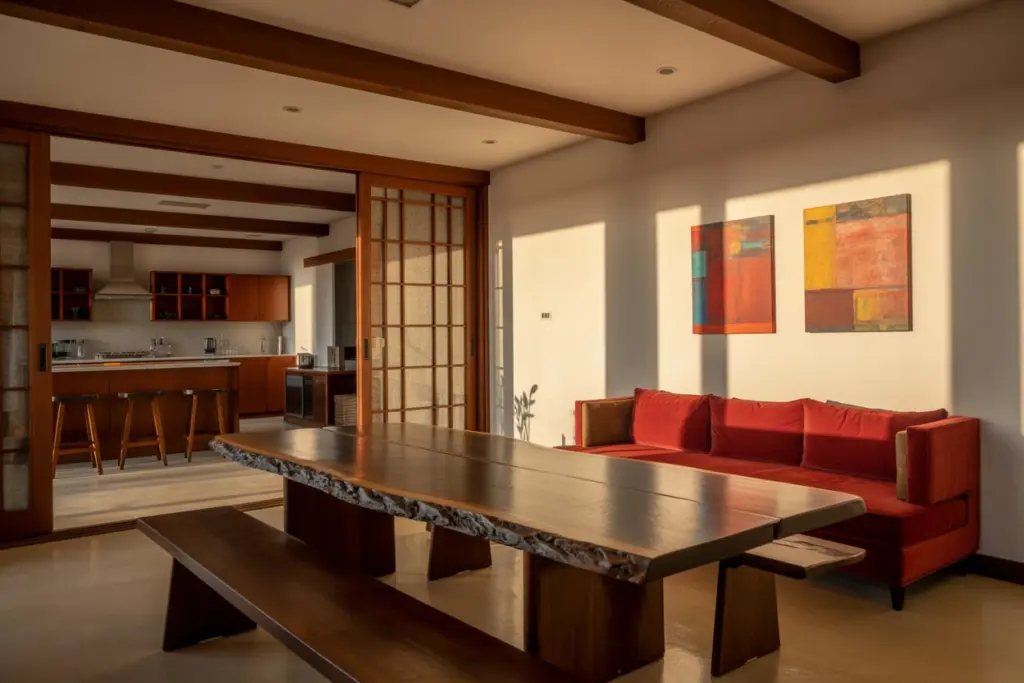 Interior wood and stone house: a timeless combination