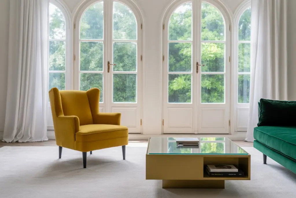 17 ways to boost a white interior design 6 A white interior living room that enhances the colored seats