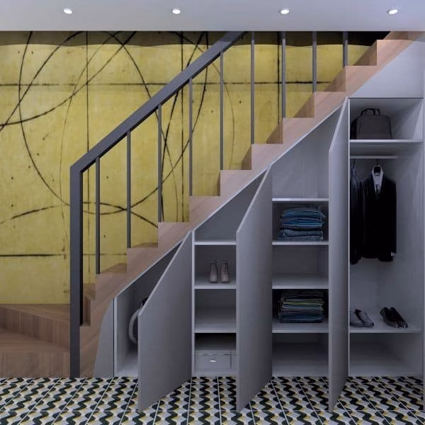 a closet Under stairs space to store clothes and shoes