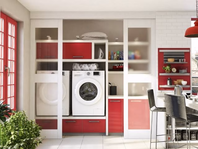 a laundry area in the kitchen