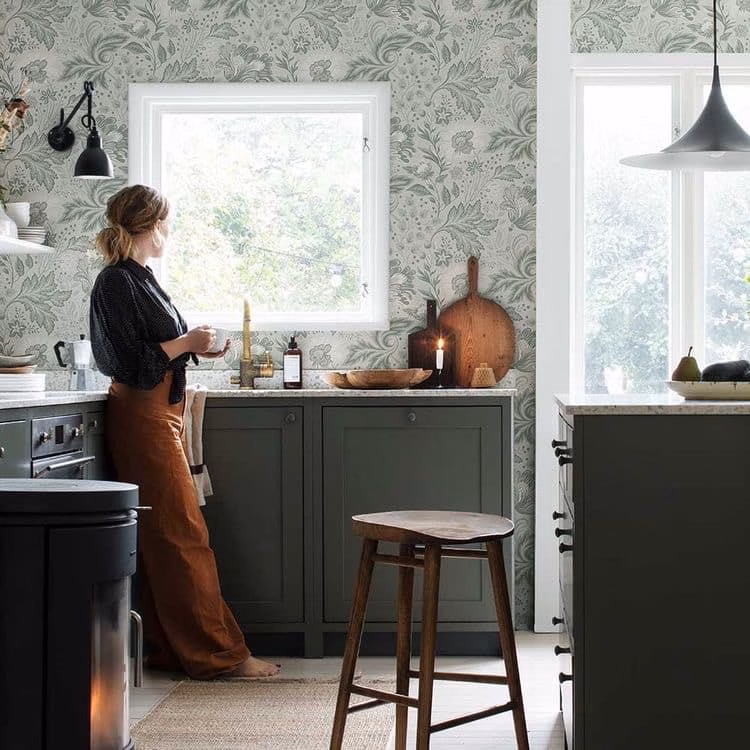 kitchen backsplash with wallpaper