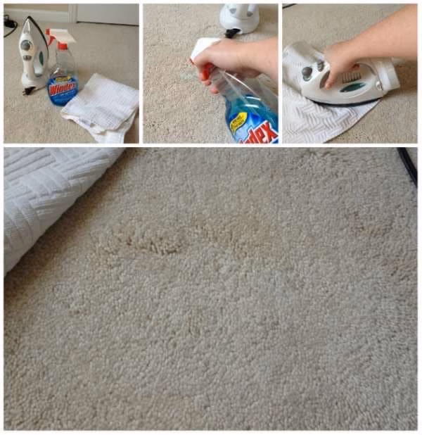 Cleaning a carpet with an iron