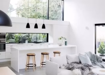 open kitchen with living room