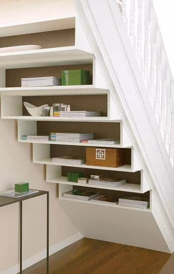 Under stairs space shelves that are out the ordinary