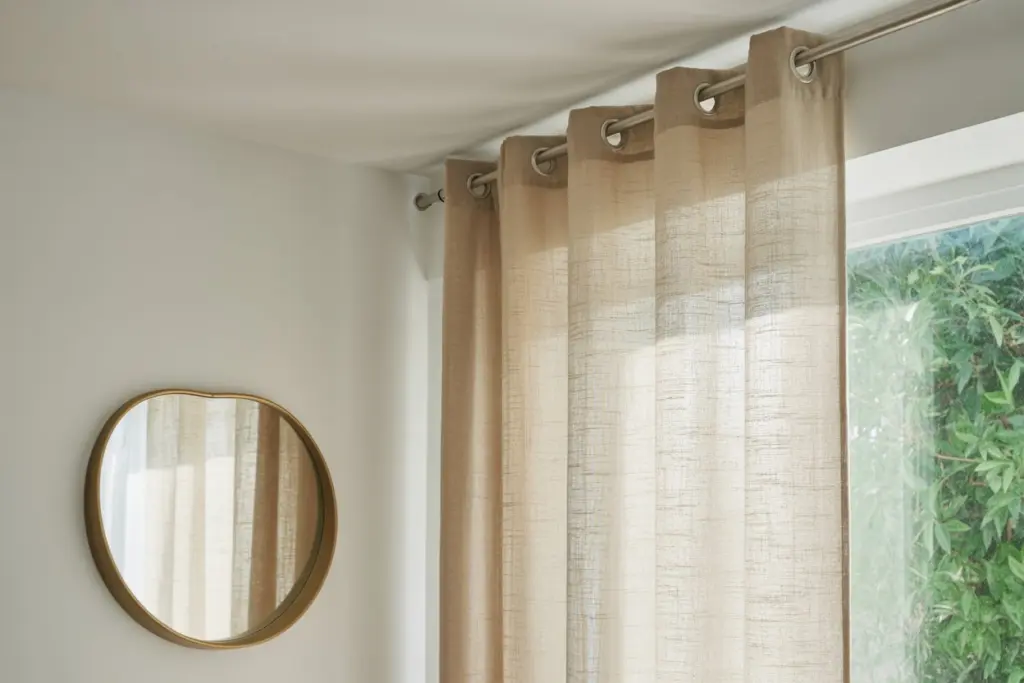 What system of fasteners and rods for its curtains?