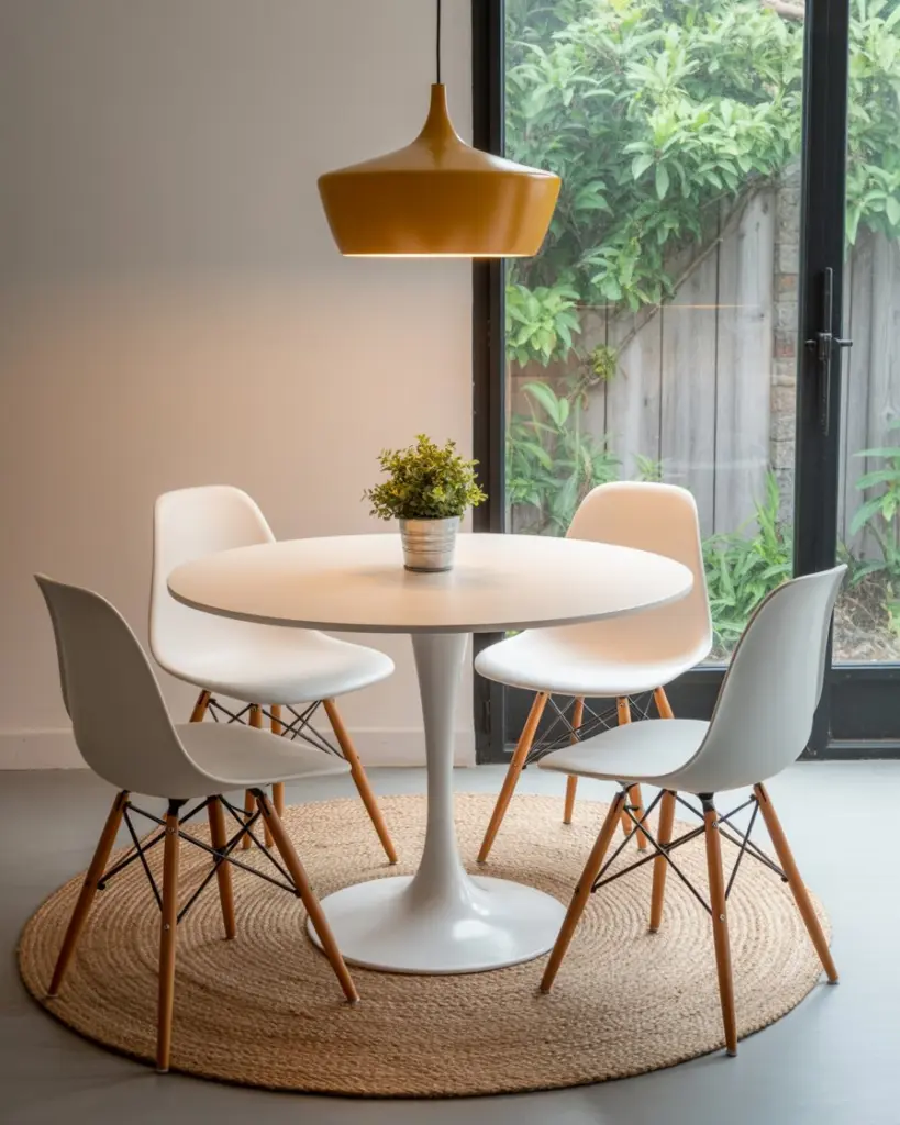 Rug: how to place, materials and tips from an interior designer 16 rug under round dining table