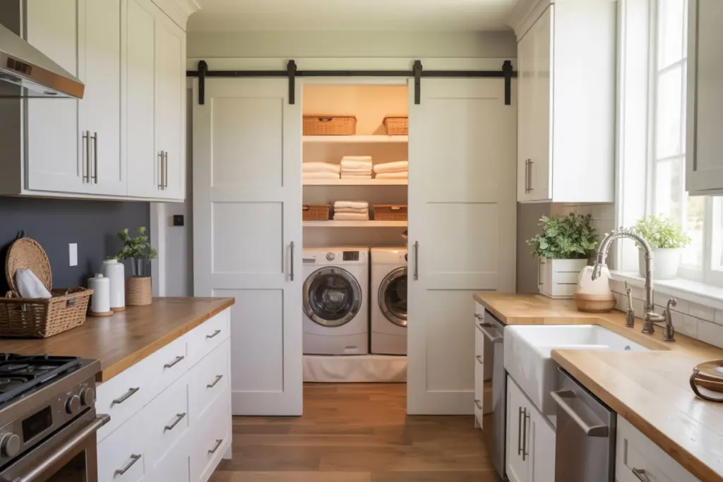 a laundry area integrated to the kitchen 