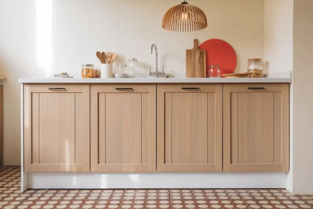 ecological kitchen with wooden cabinets