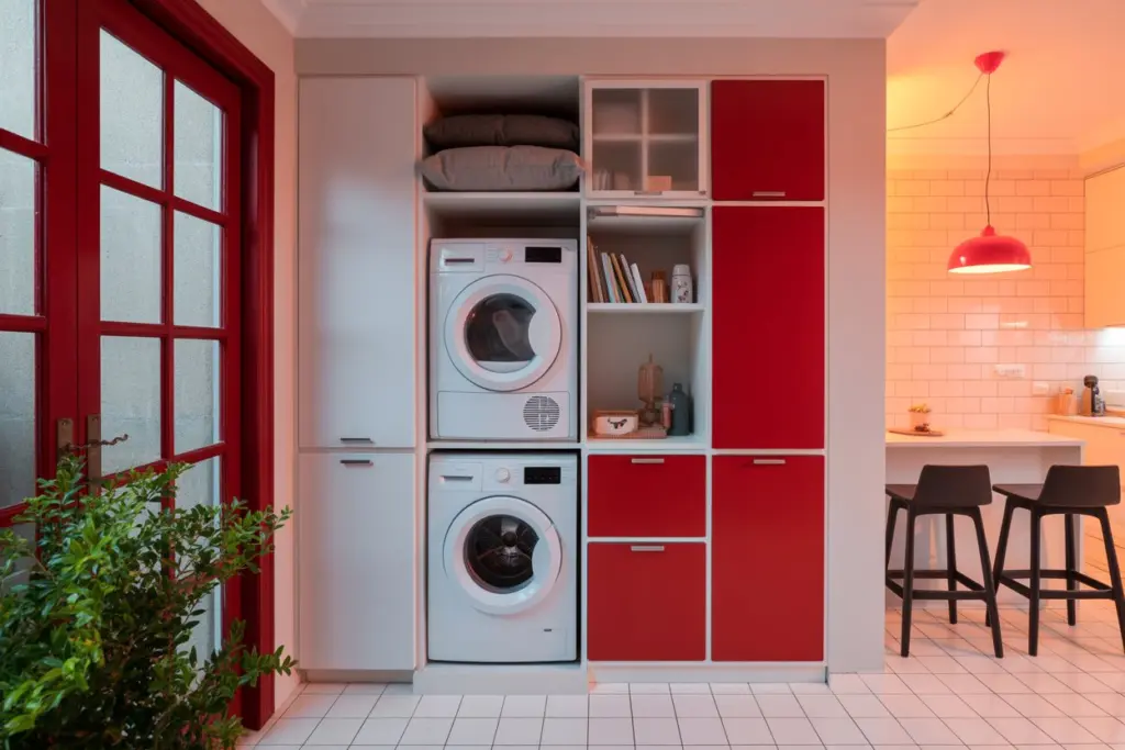 A laundry area in the kitchen