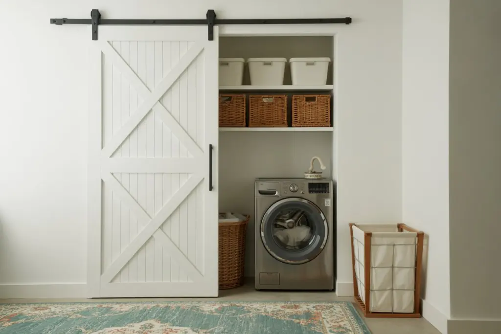 a laundry room in the hallway