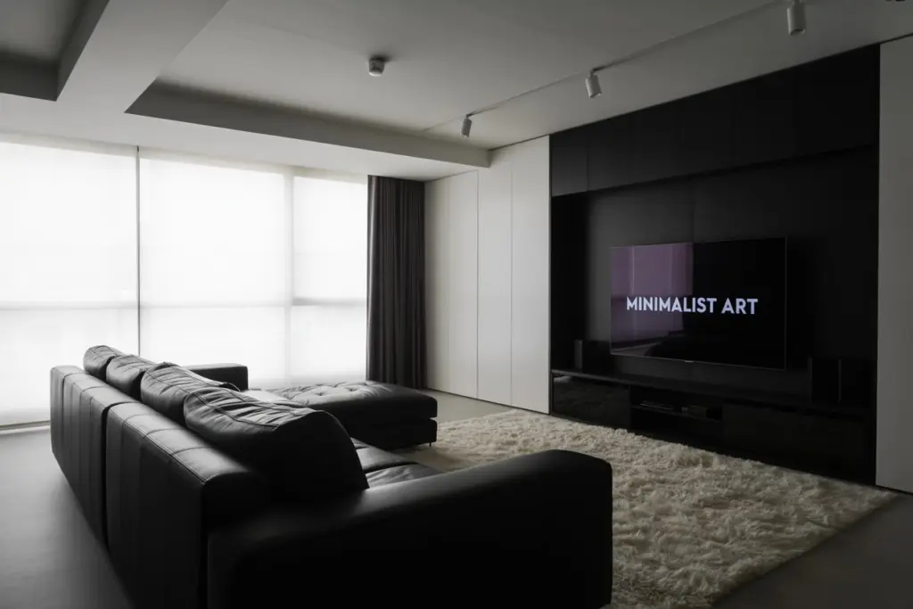 living room with dark interior design