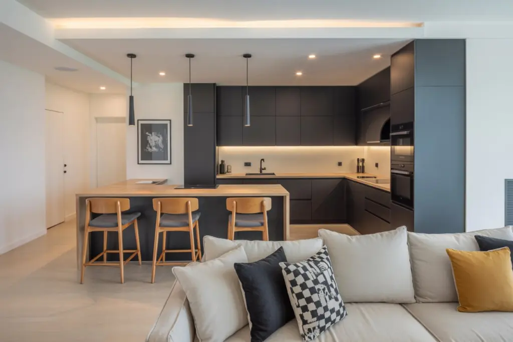 living room with open kitchen