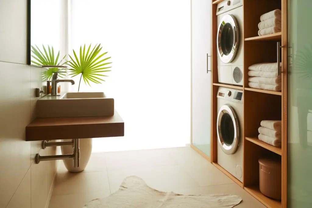 a laundry room hidden in the closet 