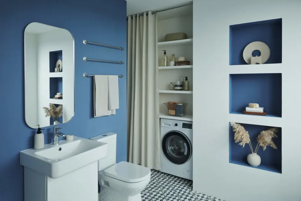 A laundry corner in the middle of the shower room