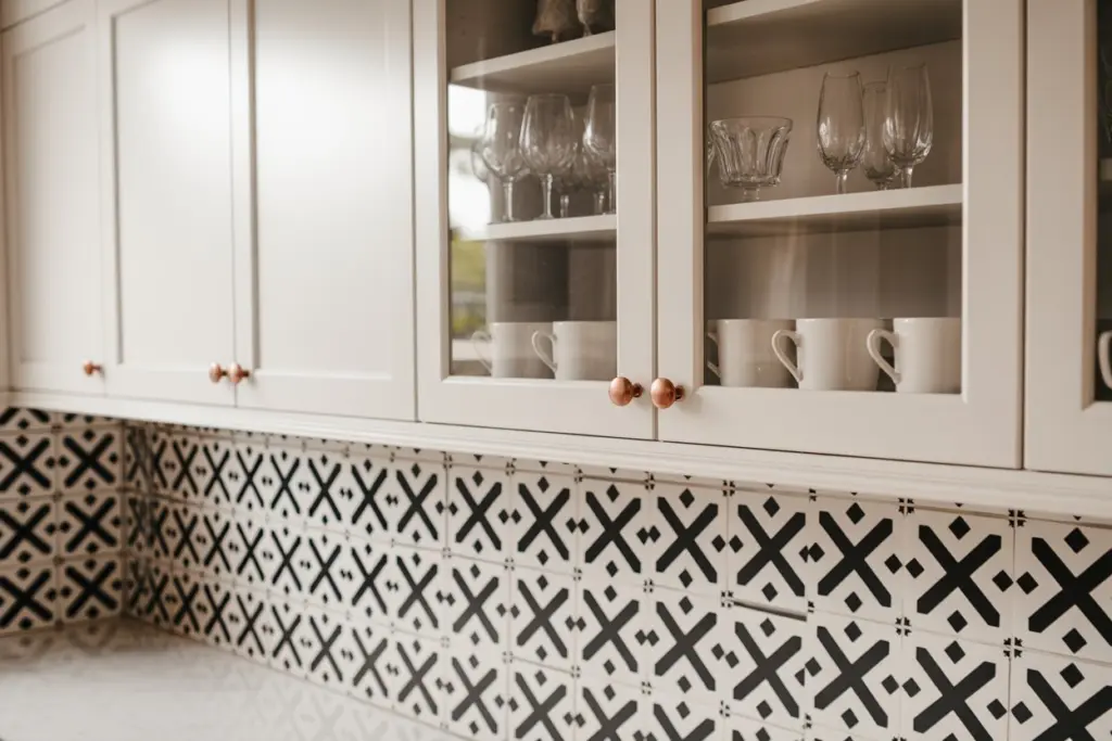 kitchen backsplash with self-adhesive tiles