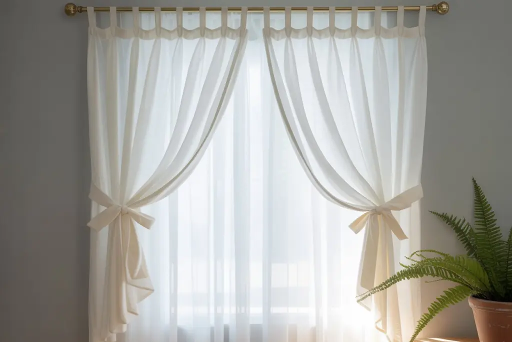tie-top curtains hanging