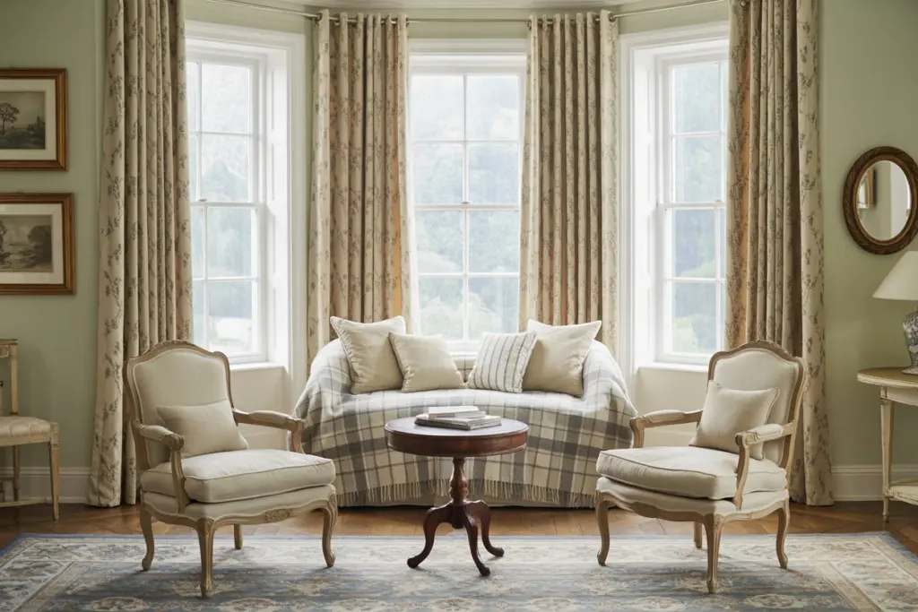 mid-country style |white linen curtains