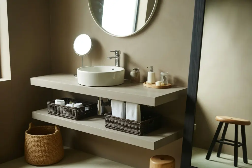 A taupe-colored bathroom