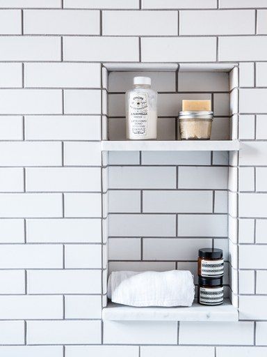 Built-in shower caddy for bathroom storage solutions