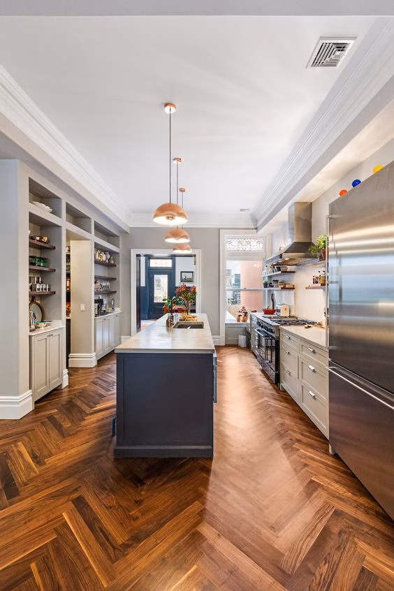 Herringbone Wood Flooring kitchen