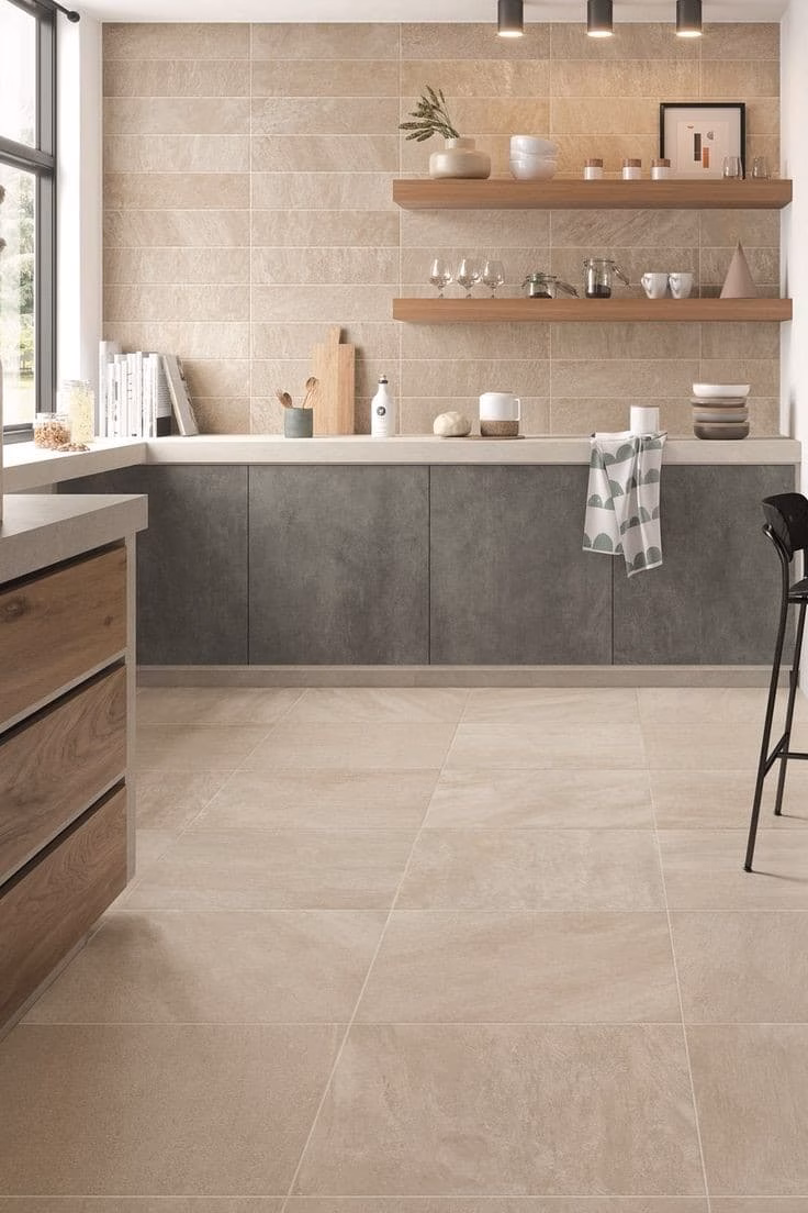 tile floor in contemporary kitchen 