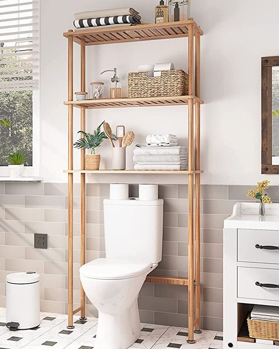 AmazerBath Bamboo Over The Toilet Storage Shelf