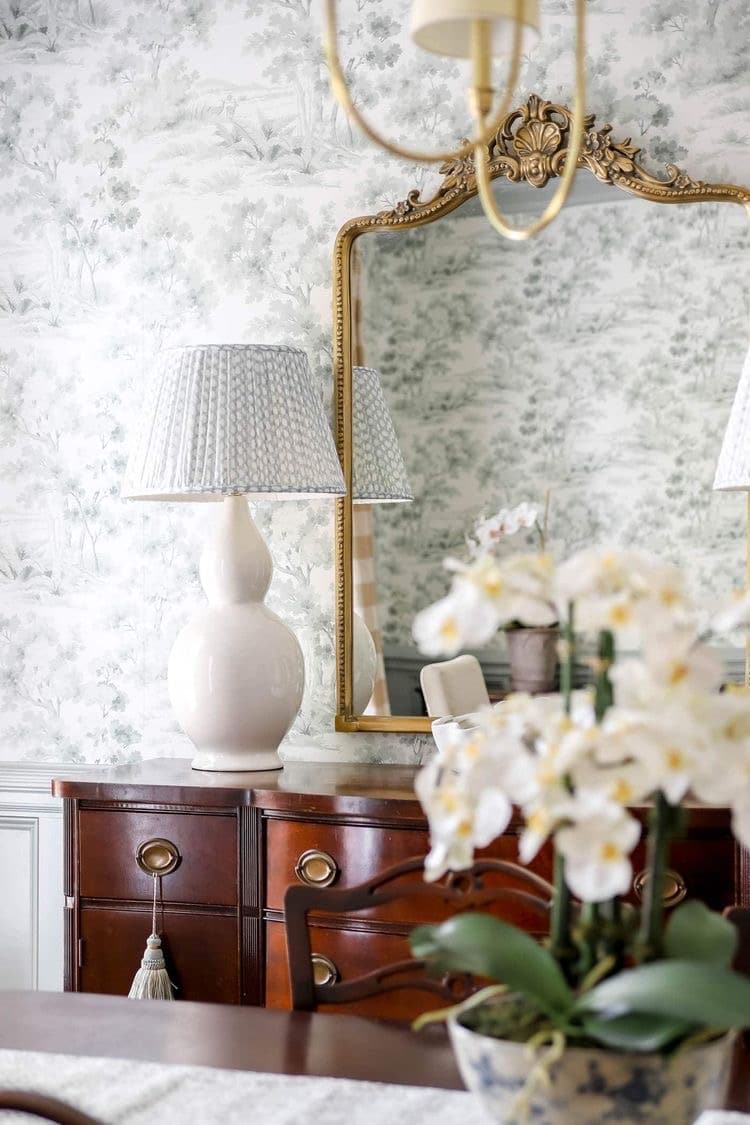 toile pattern wallpaper design