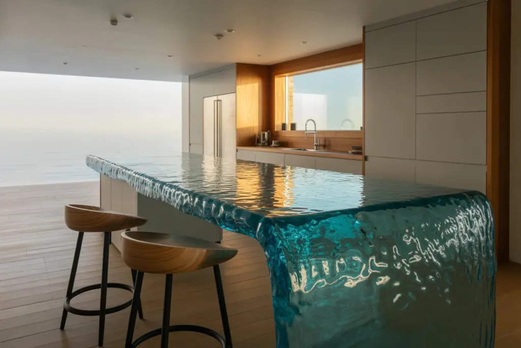 Kitchen countertop: how to think it perfectly? 13 Glass kitchen countertop