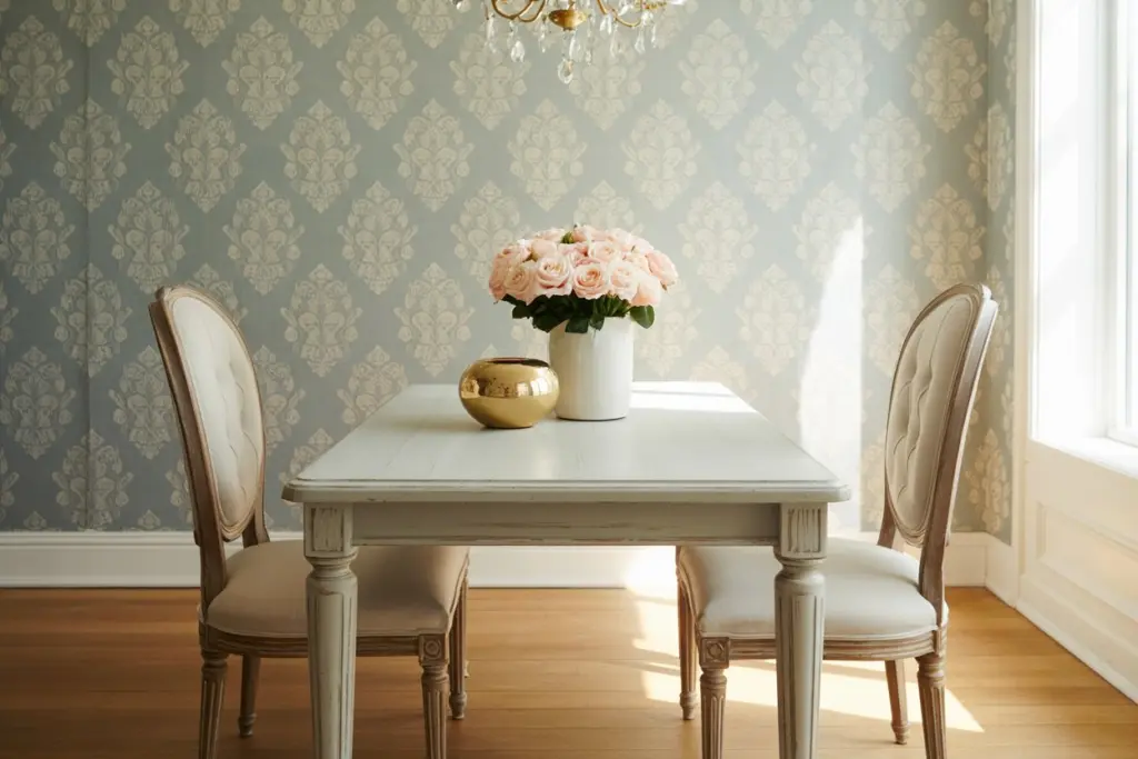 damask pattern dining room