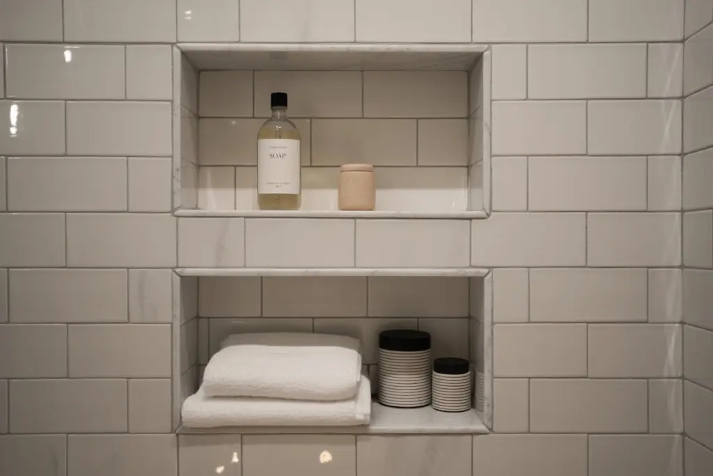 Built-in shower caddy for bathroom storage solutions