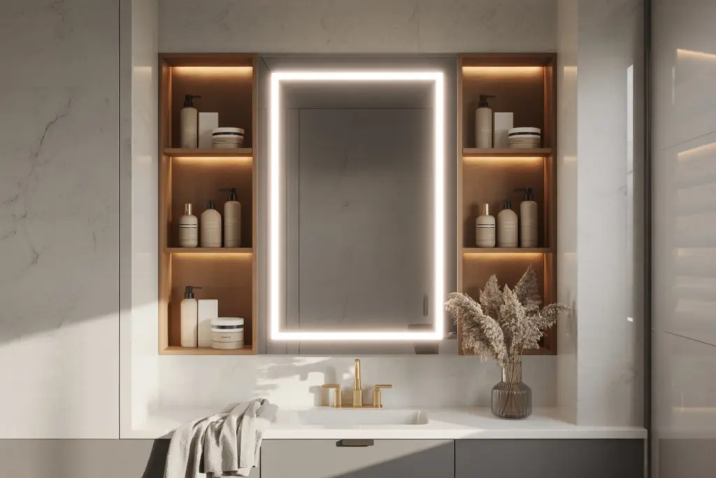 adding lighting to your bathroom storage solutions