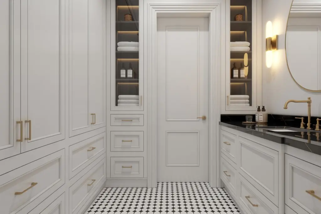 Linen closet for bathroom storage solutions