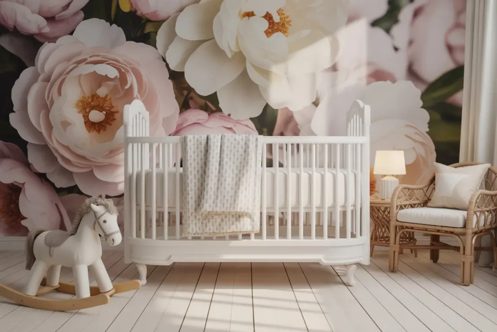 floral wall baby room