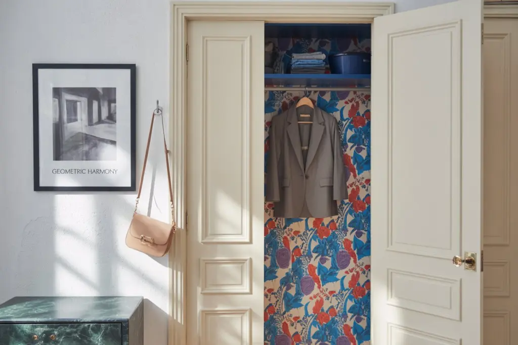 wallpapered closet