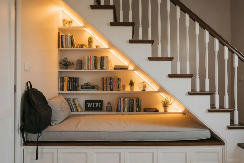 under stairs reading area