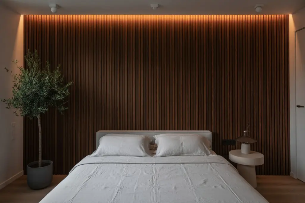 Architectural wood panels accent wall