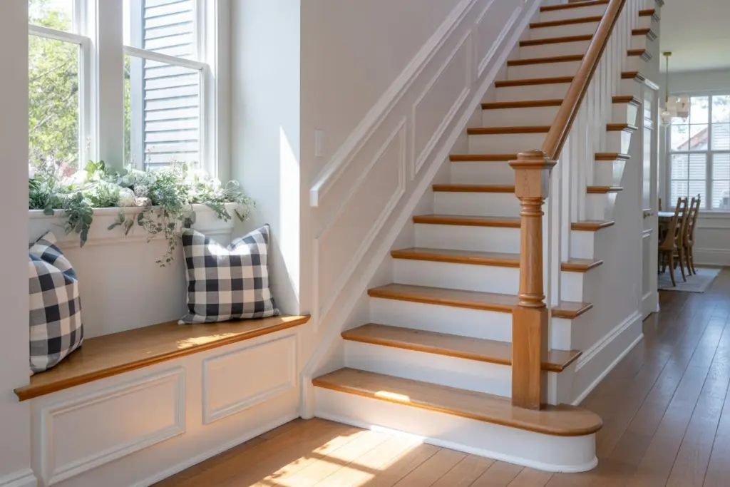 Wood staircase banister