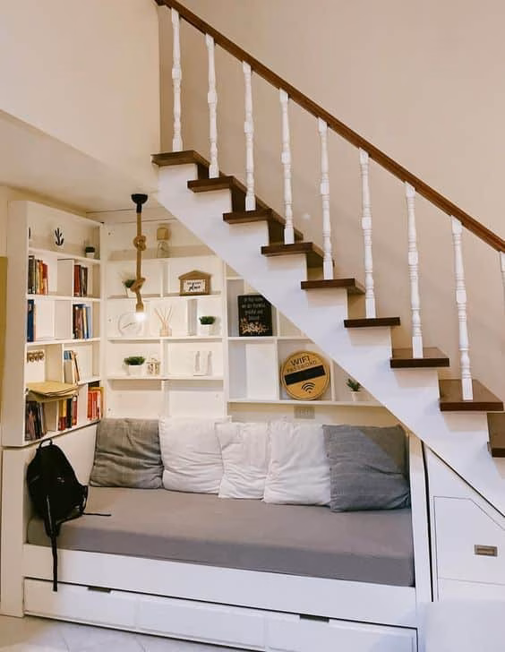 under stairs reading area
