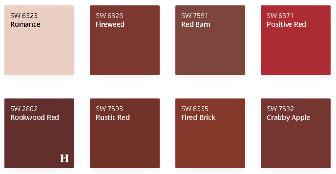 Sherwin-Williams colors most popular reds