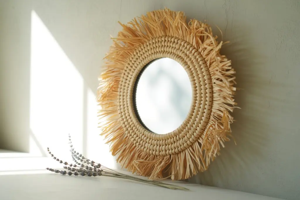 Wall Mirror Bohemian in natural raffia , Sun Mirrors 